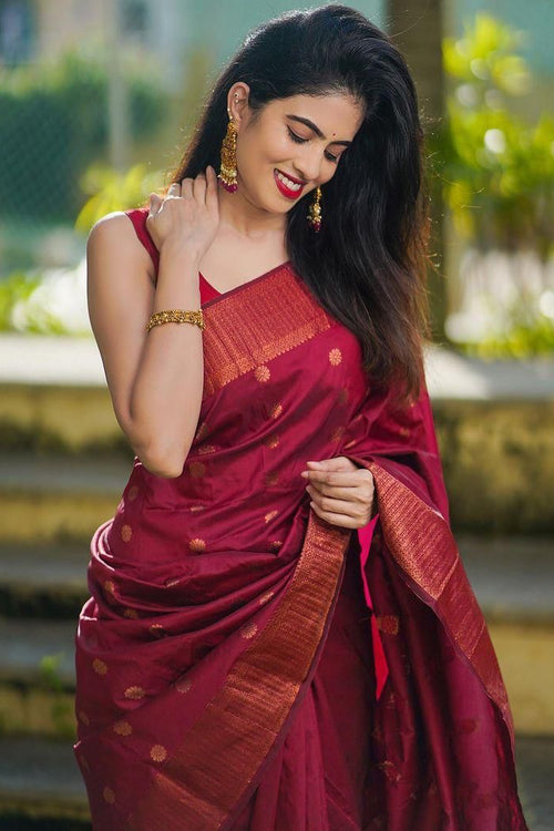 Load image into Gallery viewer, Mellifluous Maroon Soft Silk Saree With Elision Blouse Piece
