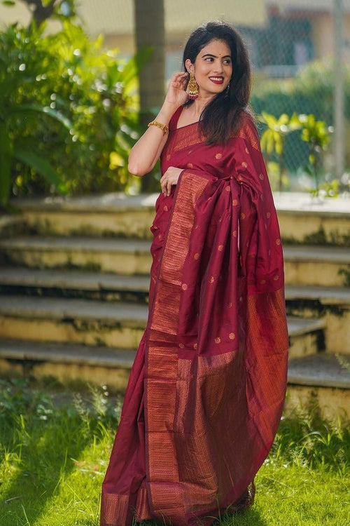 Load image into Gallery viewer, Mellifluous Maroon Soft Silk Saree With Elision Blouse Piece
