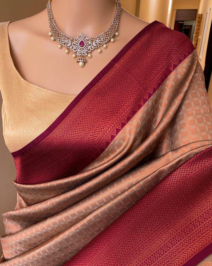 Vivacious Beige Soft Silk Saree With Piquant Blouse Piece