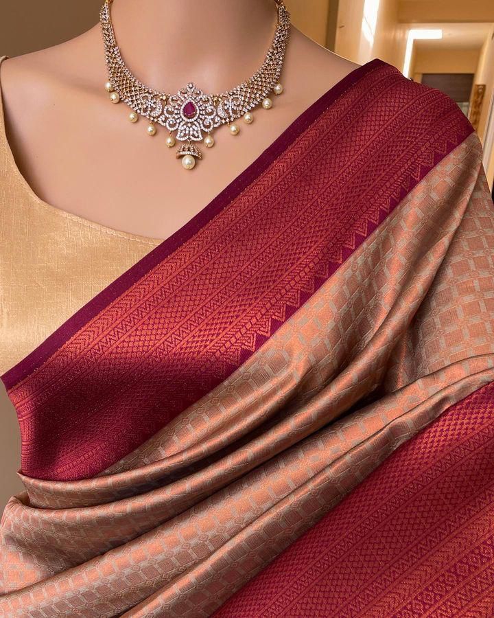 Vivacious Beige Soft Silk Saree With Piquant Blouse Piece