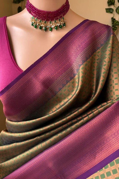 Load image into Gallery viewer, Ineffable Mehndi Soft Silk Saree With Ethereal Blouse Piece
