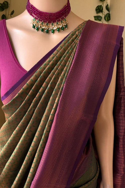 Load image into Gallery viewer, Ineffable Mehndi Soft Silk Saree With Ethereal Blouse Piece
