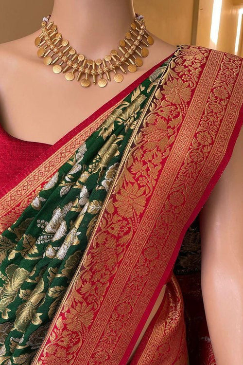 Load image into Gallery viewer, Majestic Dark Green Soft Silk Saree With Ravishing Blouse Piece
