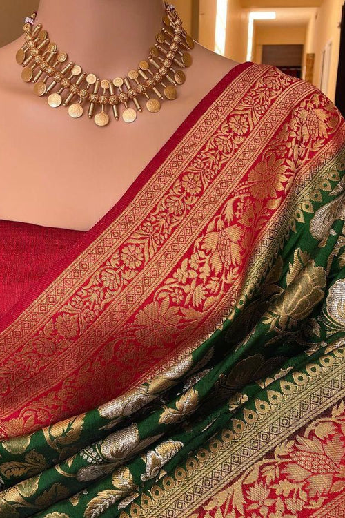 Load image into Gallery viewer, Majestic Dark Green Soft Silk Saree With Ravishing Blouse Piece
