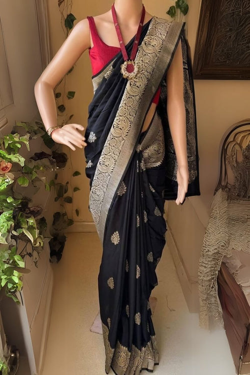 Load image into Gallery viewer, Unique Black Soft Silk Saree With Jazzy Blouse Piece
