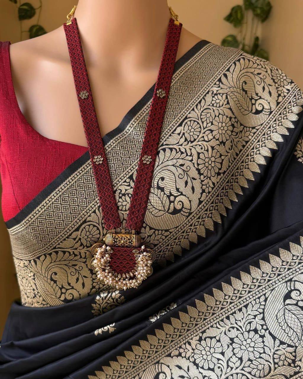 Unique Black Soft Silk Saree With Jazzy Blouse Piece