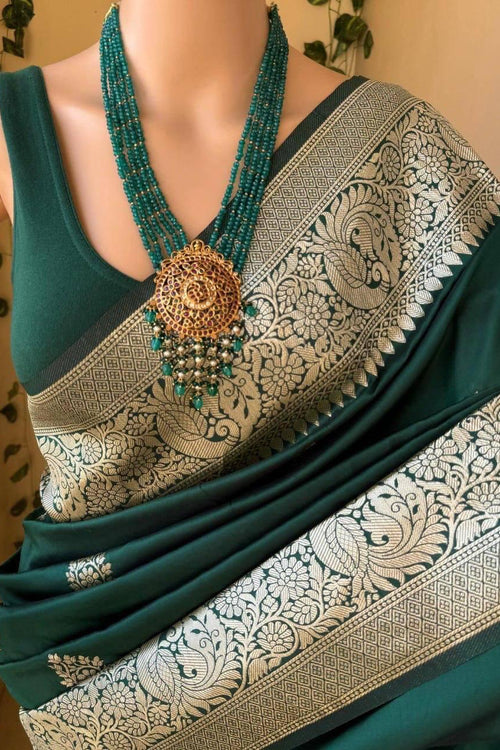 Load image into Gallery viewer, Designer Dark Green Soft Silk Saree With Exceptional Blouse Piece
