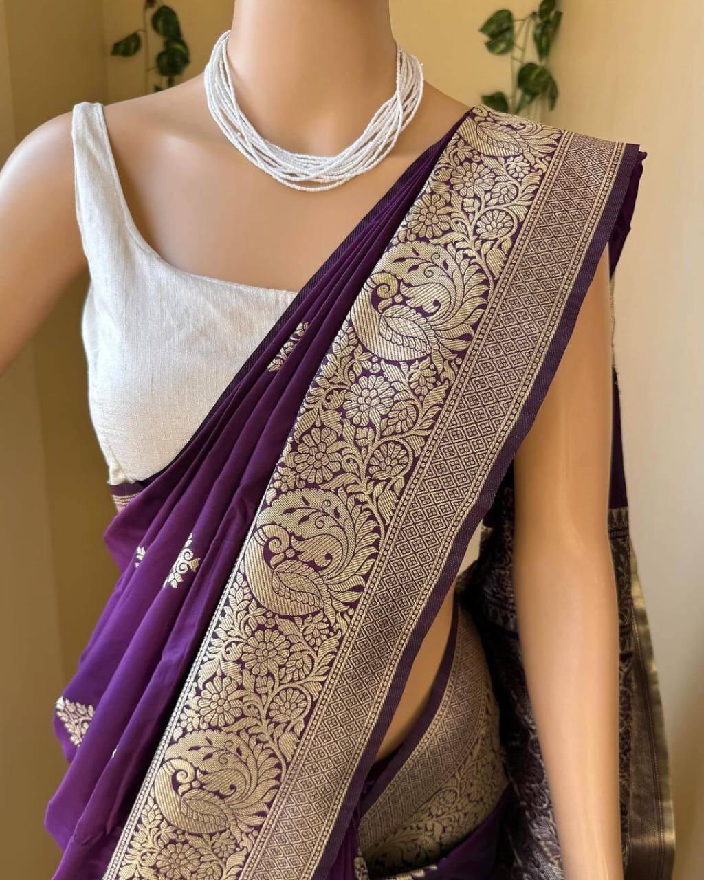 Flameboyant Purple Soft Silk Saree With Stunner Blouse Piece