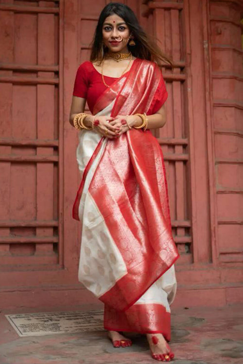 Load image into Gallery viewer, Outstanding Off White Soft Silk Saree With Twirling Blouse Piece
