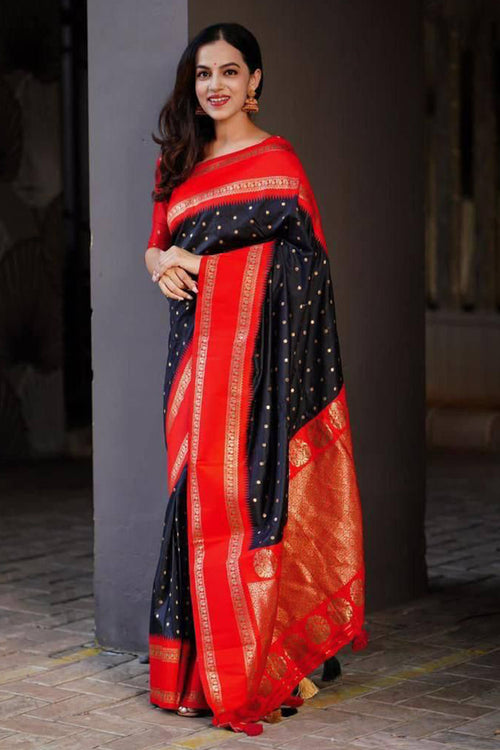 Load image into Gallery viewer, Scintillating Black Soft Silk Saree With Luminous Blouse Piece
