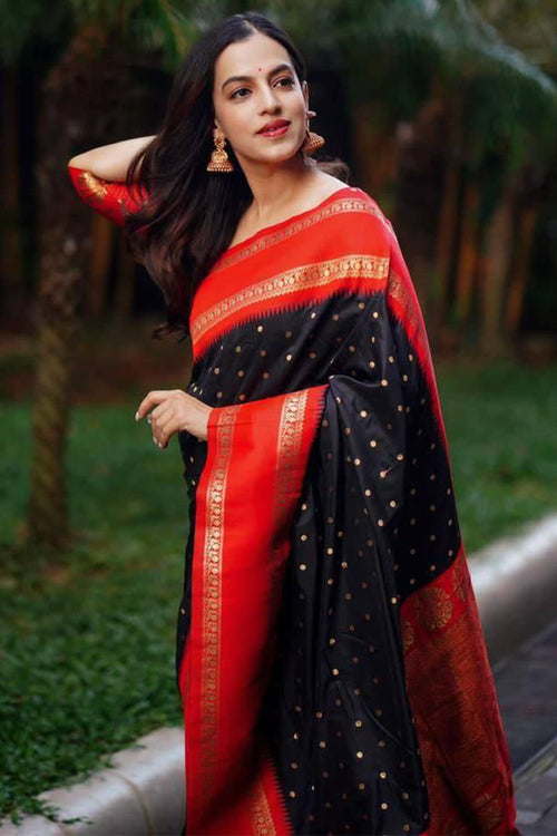 Load image into Gallery viewer, Scintillating Black Soft Silk Saree With Luminous Blouse Piece
