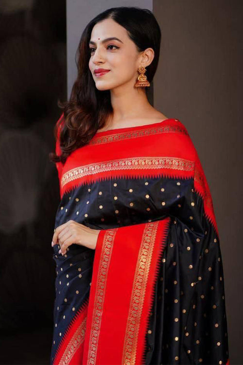 Load image into Gallery viewer, Scintillating Black Soft Silk Saree With Luminous Blouse Piece
