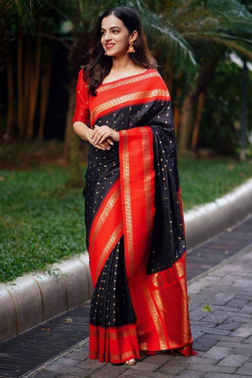 Load image into Gallery viewer, Scintillating Black Soft Silk Saree With Luminous Blouse Piece
