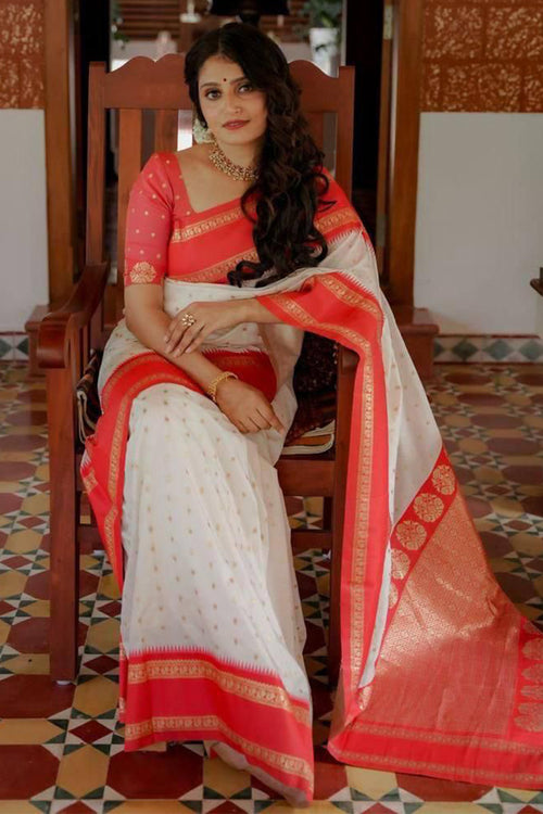 Load image into Gallery viewer, Mellifluous Off White Soft Silk Saree With Inimitable Blouse Piece
