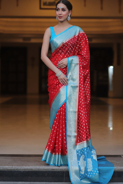 Load image into Gallery viewer, Extraordinary Red Soft Silk Saree With Desiring Blouse Piece
