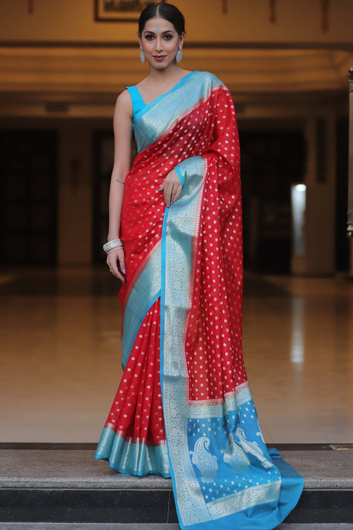 Load image into Gallery viewer, Extraordinary Red Soft Silk Saree With Desiring Blouse Piece
