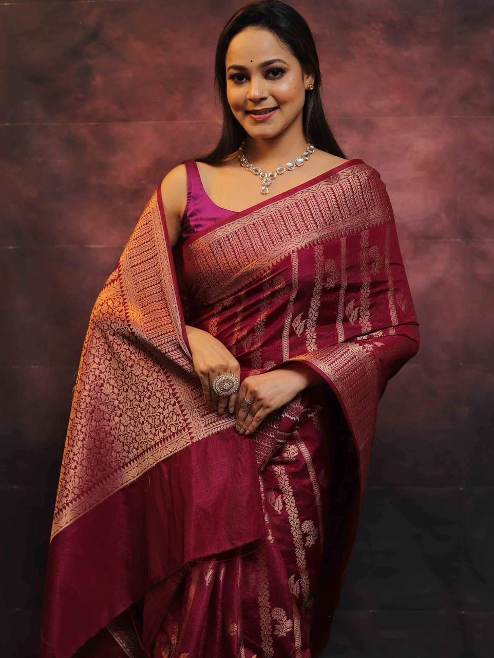 Alluring Wine Soft Silk Saree With Amazing Blouse Piece