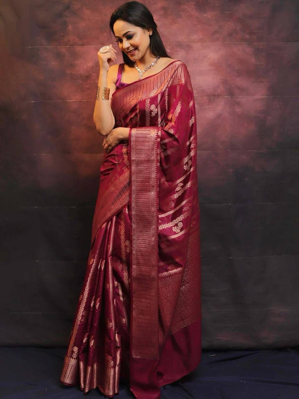 Alluring Wine Soft Silk Saree With Amazing Blouse Piece