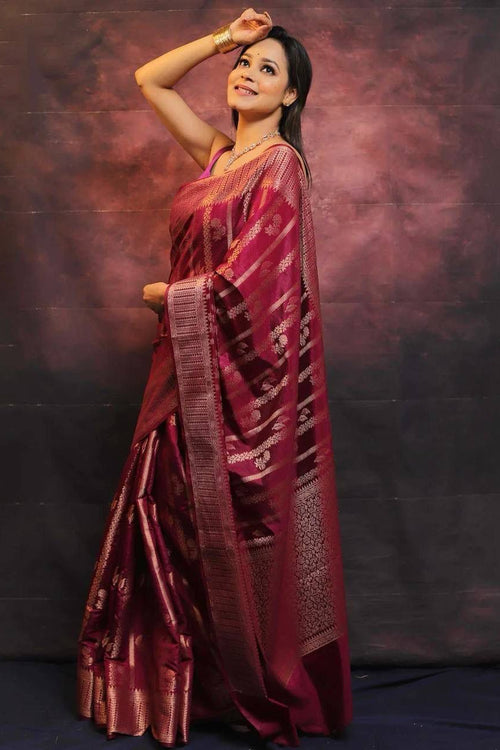 Load image into Gallery viewer, Alluring Wine Soft Silk Saree With Amazing Blouse Piece
