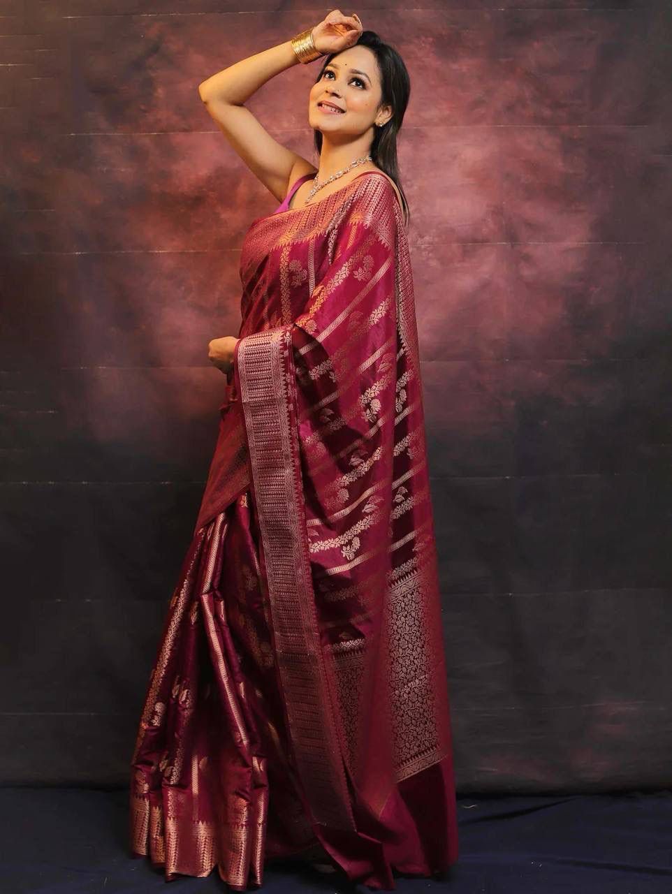 Alluring Wine Soft Silk Saree With Amazing Blouse Piece