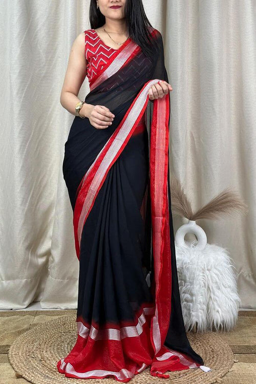 Load image into Gallery viewer, Symmetrical Black Digital Printed Chiffon Saree With Denouement Blouse Piece
