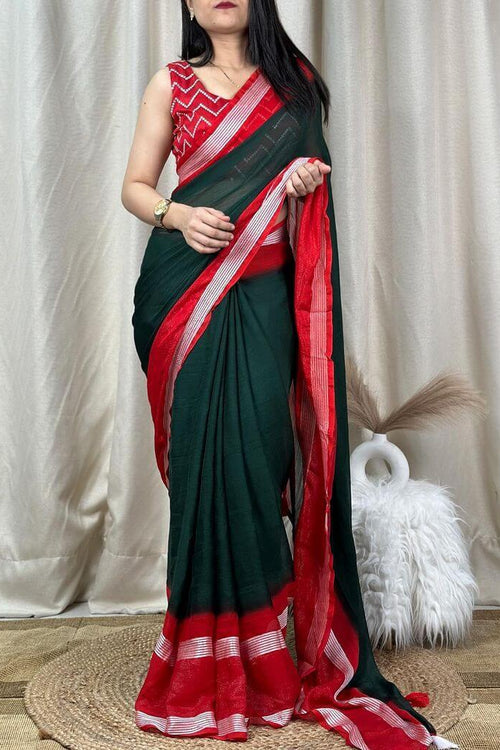 Load image into Gallery viewer, Palimpsest Dark Green Digital Printed Chiffon Saree With Fugacious Blouse Piece
