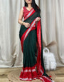 Palimpsest Dark Green Digital Printed Chiffon Saree With Fugacious Blouse Piece