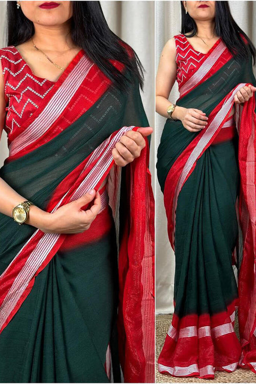 Load image into Gallery viewer, Palimpsest Dark Green Digital Printed Chiffon Saree With Fugacious Blouse Piece
