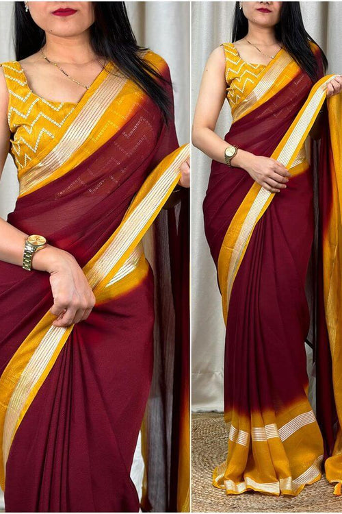 Load image into Gallery viewer, Surreptitious Maroon Digital Printed Chiffon Saree With Transcendent Blouse Piece
