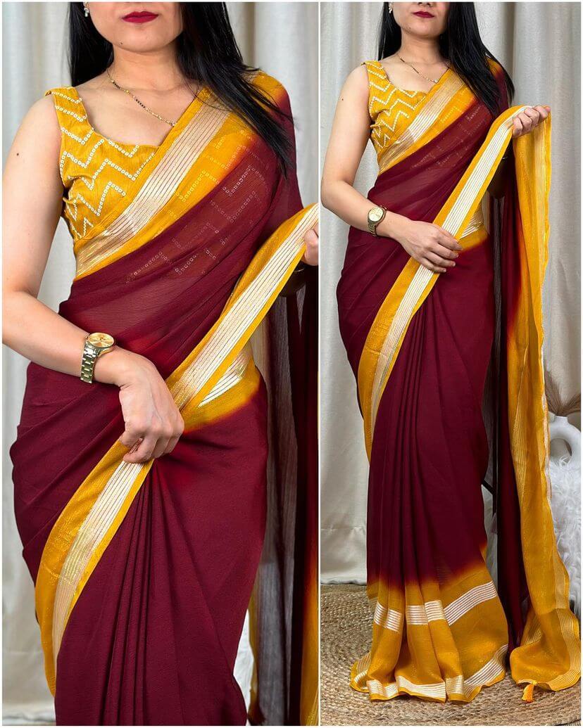 Surreptitious Maroon Digital Printed Chiffon Saree With Transcendent Blouse Piece