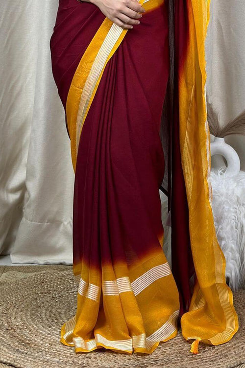 Load image into Gallery viewer, Surreptitious Maroon Digital Printed Chiffon Saree With Transcendent Blouse Piece
