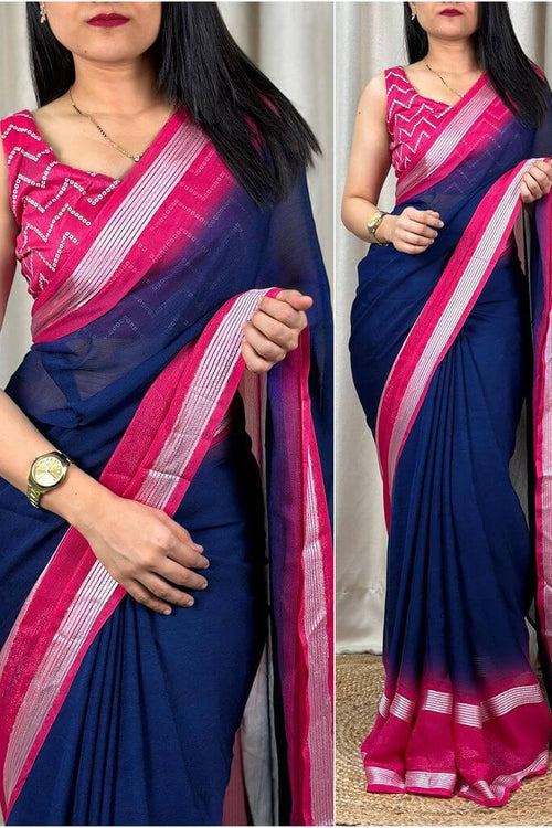 Load image into Gallery viewer, Exquisite Navy Blue Digital Printed Chiffon Saree With Radiant Blouse Piece
