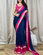 Exquisite Navy Blue Digital Printed Chiffon Saree With Radiant Blouse Piece