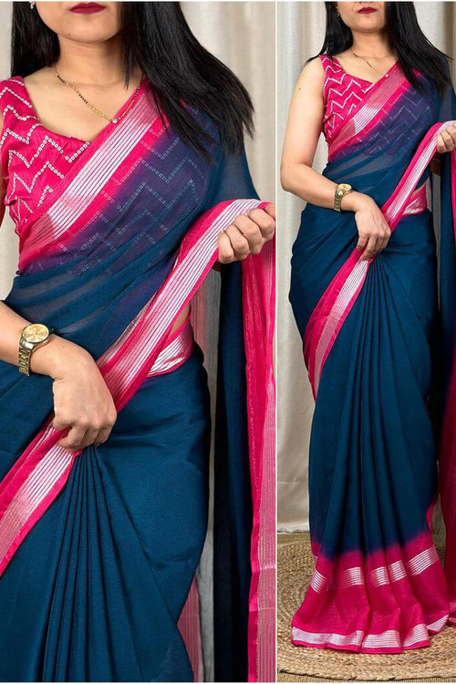 Load image into Gallery viewer, Ineffable Rama Digital Printed Chiffon Saree With Rhapsody Blouse Piece
