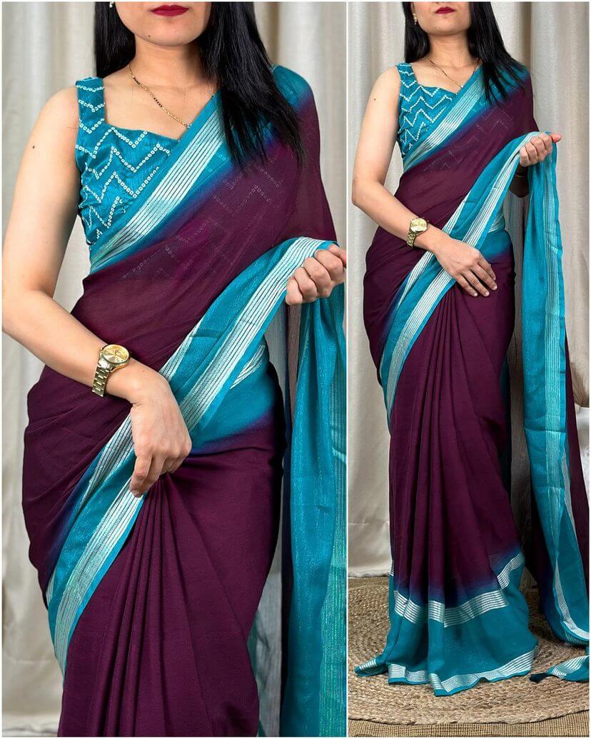 Quixotic Wine Digital Printed Chiffon Saree With Radiant Blouse Piece