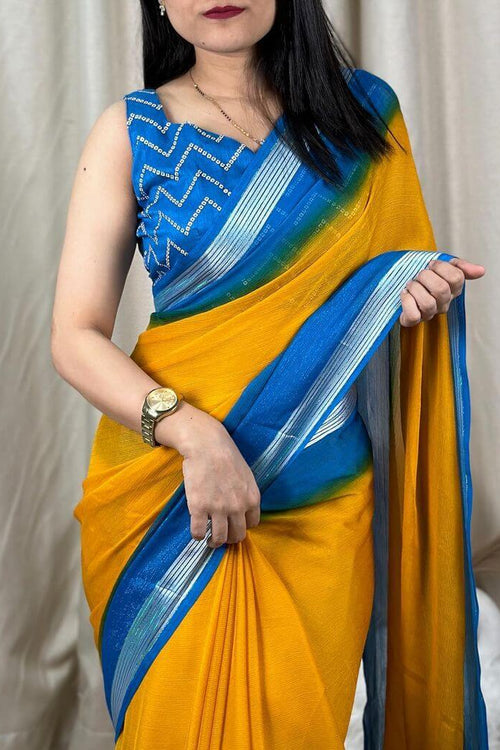 Load image into Gallery viewer, Vivacious Yellow Digital Printed Chiffon Saree With Supernal Blouse Piece
