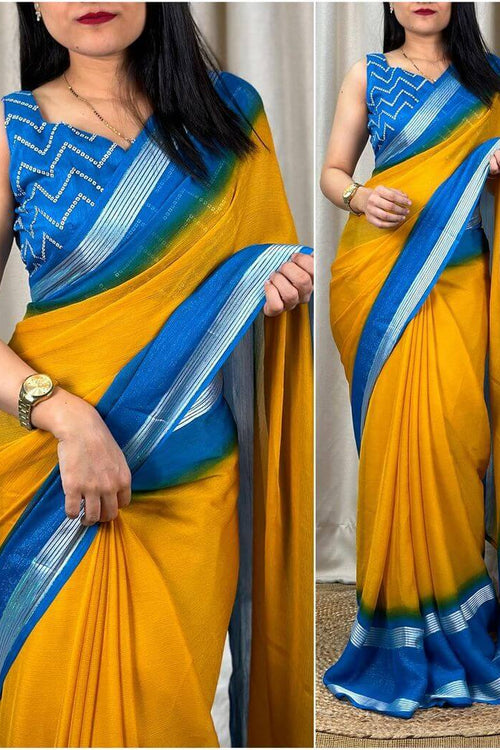 Load image into Gallery viewer, Vivacious Yellow Digital Printed Chiffon Saree With Supernal Blouse Piece
