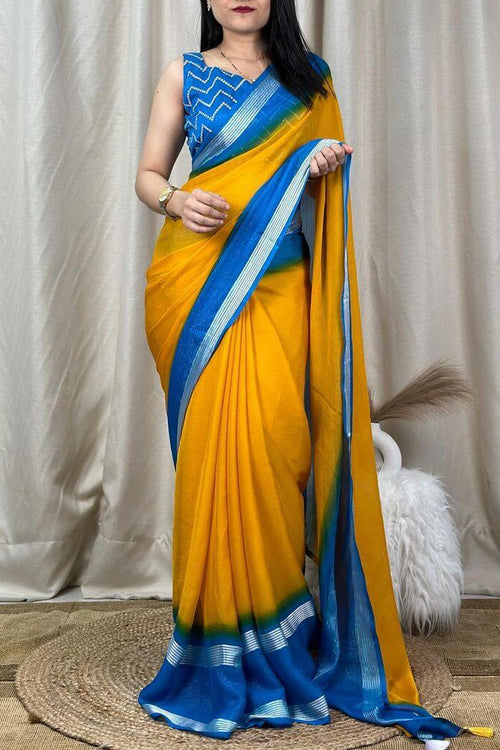 Load image into Gallery viewer, Vivacious Yellow Digital Printed Chiffon Saree With Supernal Blouse Piece
