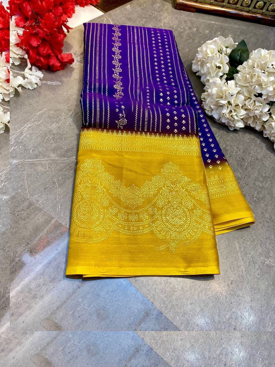 Allure Royal Blue Digital Printed Chiffon Saree With Effulgent Blouse ...