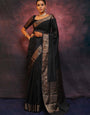 Gleaming Black Soft Silk Saree With Designer Blouse Piece