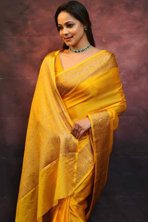 Load image into Gallery viewer, Ailurophile Yellow Soft Silk Saree With Demesne Blouse Piece
