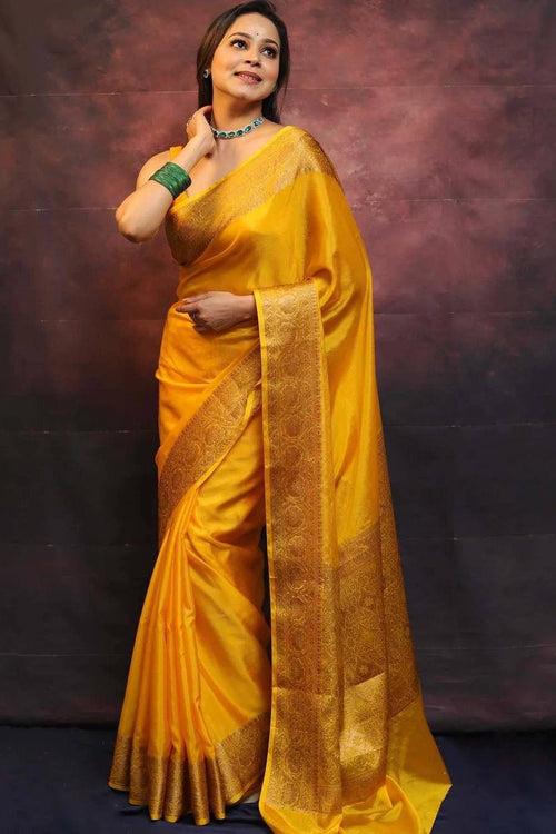 Load image into Gallery viewer, Ailurophile Yellow Soft Silk Saree With Demesne Blouse Piece
