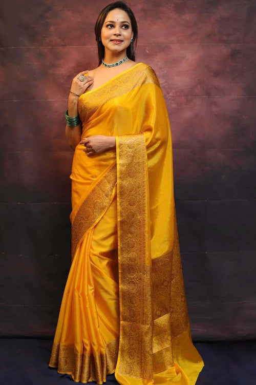 Load image into Gallery viewer, Ailurophile Yellow Soft Silk Saree With Demesne Blouse Piece
