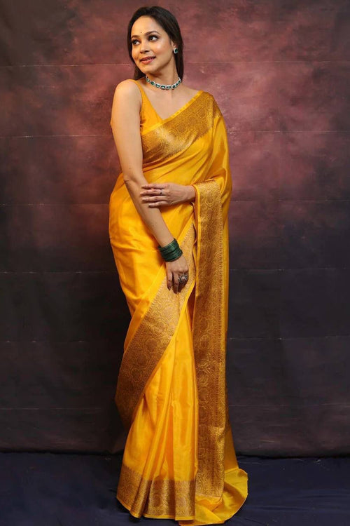 Load image into Gallery viewer, Ailurophile Yellow Soft Silk Saree With Demesne Blouse Piece
