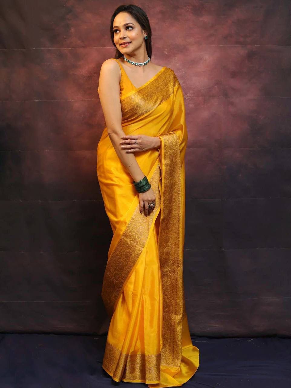 Ailurophile Yellow Soft Silk Saree With Demesne Blouse Piece