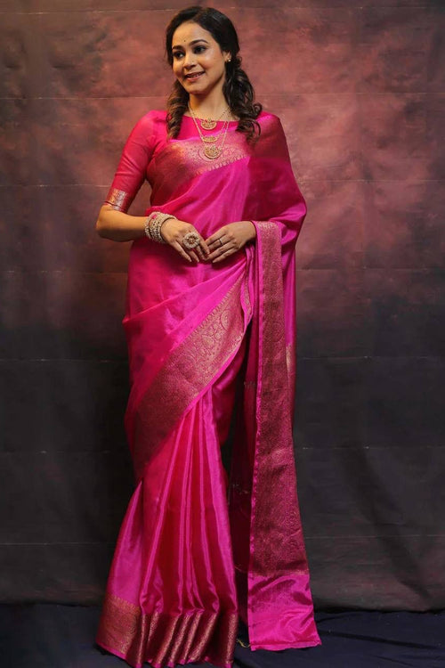 Load image into Gallery viewer, Mesmeric Dark Pink Soft Silk Saree With Fairytale Blouse Piece
