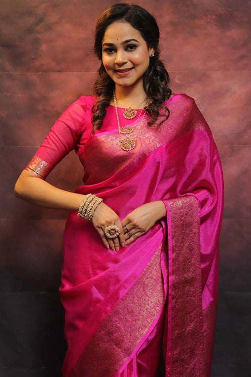 Load image into Gallery viewer, Mesmeric Dark Pink Soft Silk Saree With Fairytale Blouse Piece
