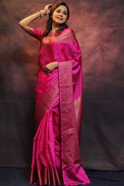 Load image into Gallery viewer, Mesmeric Dark Pink Soft Silk Saree With Fairytale Blouse Piece
