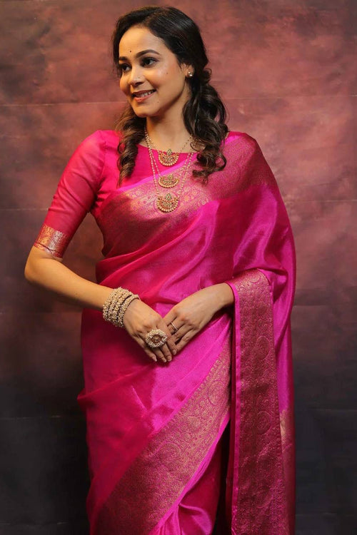 Load image into Gallery viewer, Mesmeric Dark Pink Soft Silk Saree With Fairytale Blouse Piece
