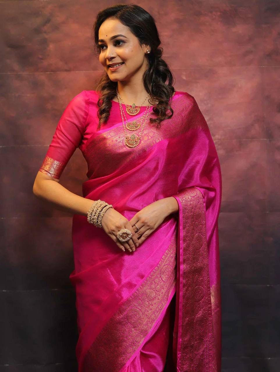 Mesmeric Dark Pink Soft Silk Saree With Fairytale Blouse Piece